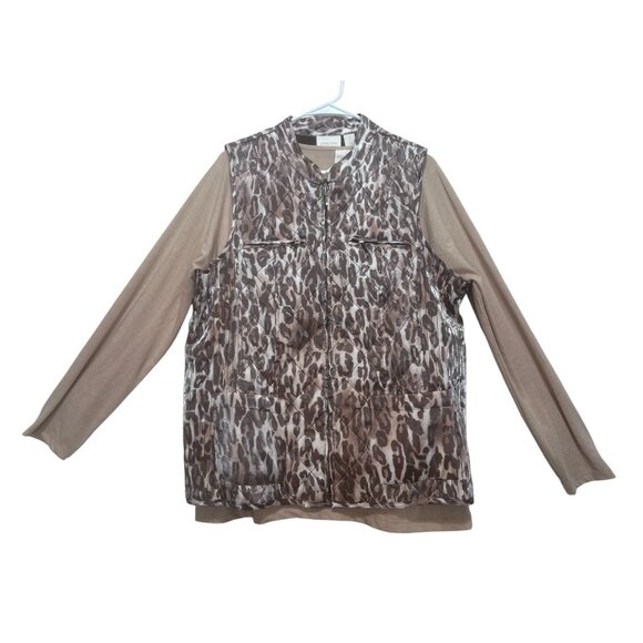 Chicos Leopard Print Puffer Vest with top Womens Large Quilted Classic Preppy - Picture 2 of 16